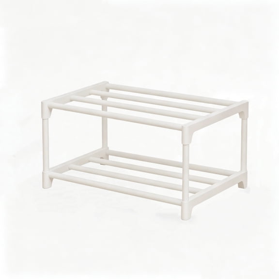 2-Tier Plastic Shoe Rack, Compact Shoe Organizer Shelf for Entryway, Dormitory, Bedroom, Small Spaces, Stackable White