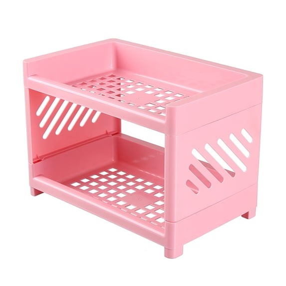 2 Tier Plastic Storage Shelf Organizer, Stackable Desktop Organizer Rack for Kitchen, Bathroom, Countertop and Cabinet Storage