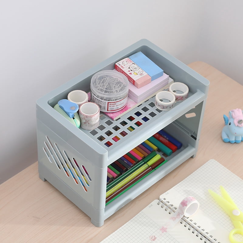 2 Tier Plastic Storage Shelf Organizer, Stackable Desktop Organizer ...