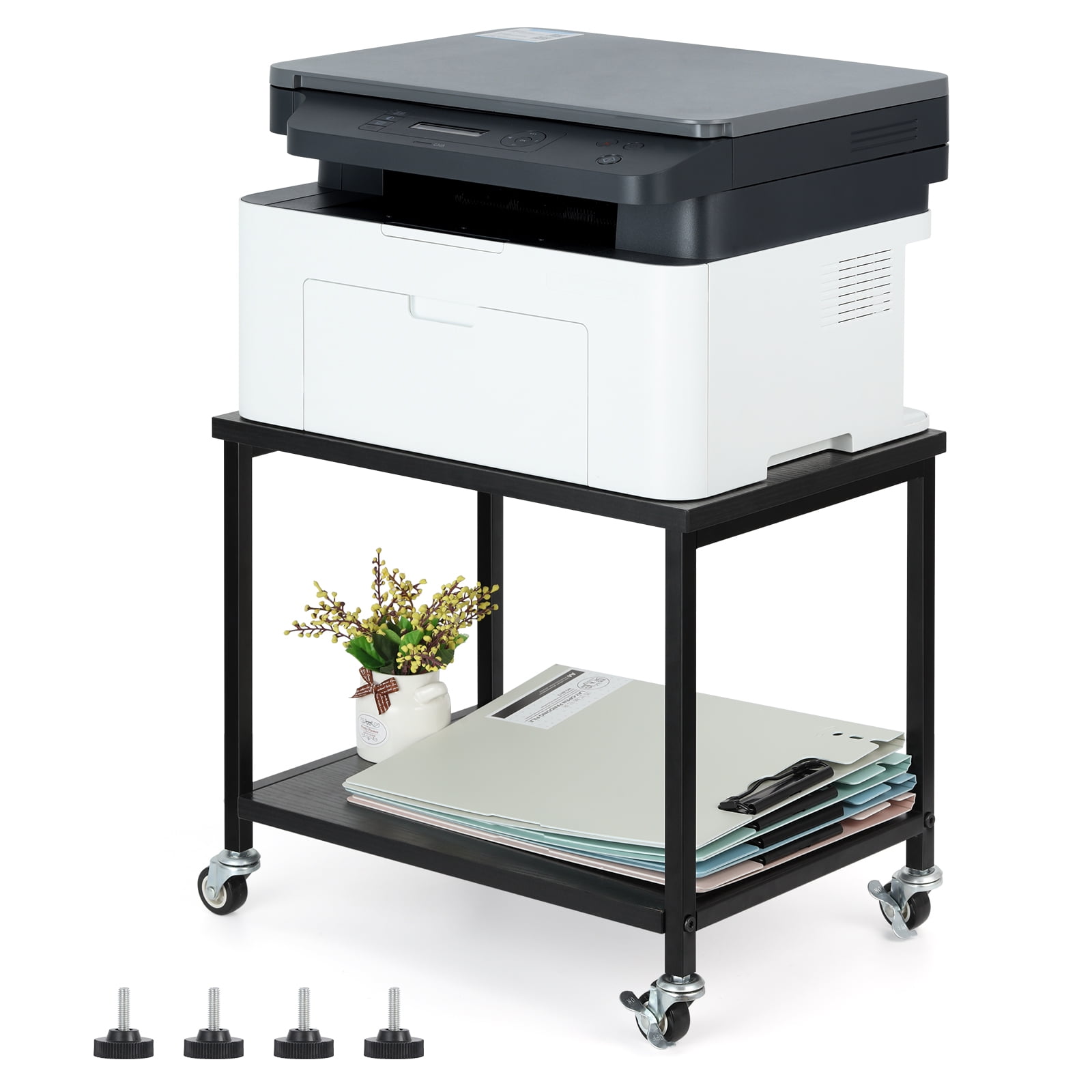 2Tier Printer Stand, Computer & Machine Carts with 2 Storage Shelves for Small Spaces