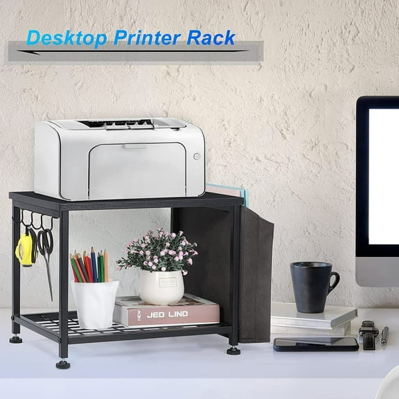 2 Tier Printer Stand with Storage Bag Under Desk Printer Cart for Fax Scanner