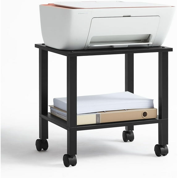 2 Tier Printer Stand with Storage,Under Desk Shelf Printer Table, Rolling Printer Cart for Office,Home,Black