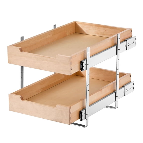 2 Tier Pull Out Cabinet Organizer, 14"W x 21"D Cabinet Drawer, Soft Close Slide out Shelf, Heavy-Duty Sliding Wood Drawer, Adjustable Base Cabinet Organization for Kitchen Pantry Bathroom