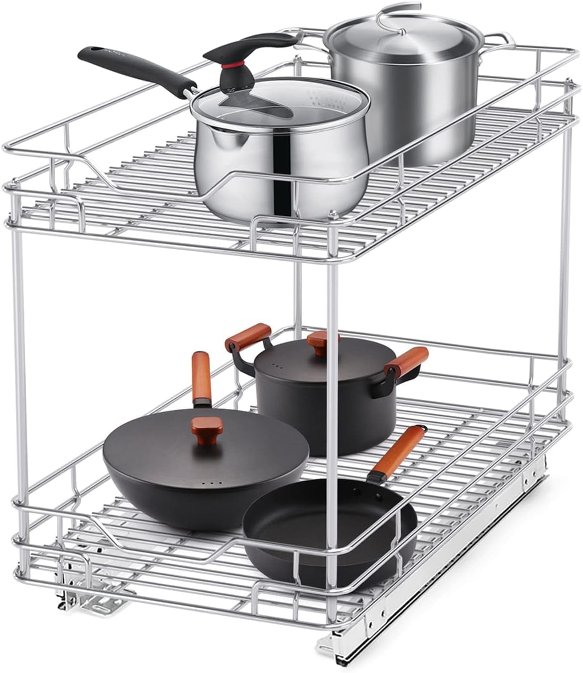 2 Tier Pull Out Cabinet Organizer(21''Dx11''W) Heavy Duty Slide Out ...