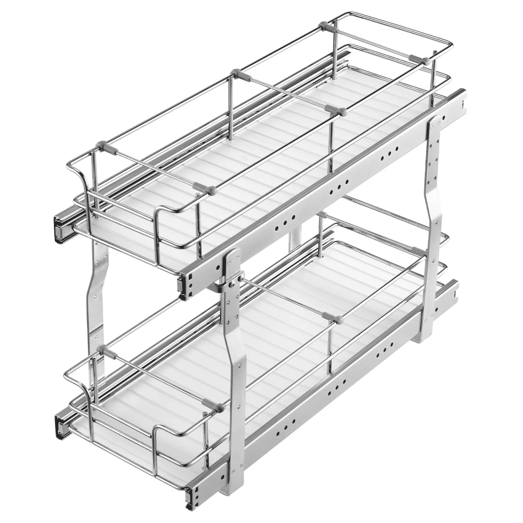 Narrow Pull Out Cabinet Organizer, 2 Tier Slide Out Kitchen Cabinet Organizer, Heavy Duty Steel Roll Out Drawer for Under Sink Storage & Pantry Cabinets, 8.5” W x 21” D