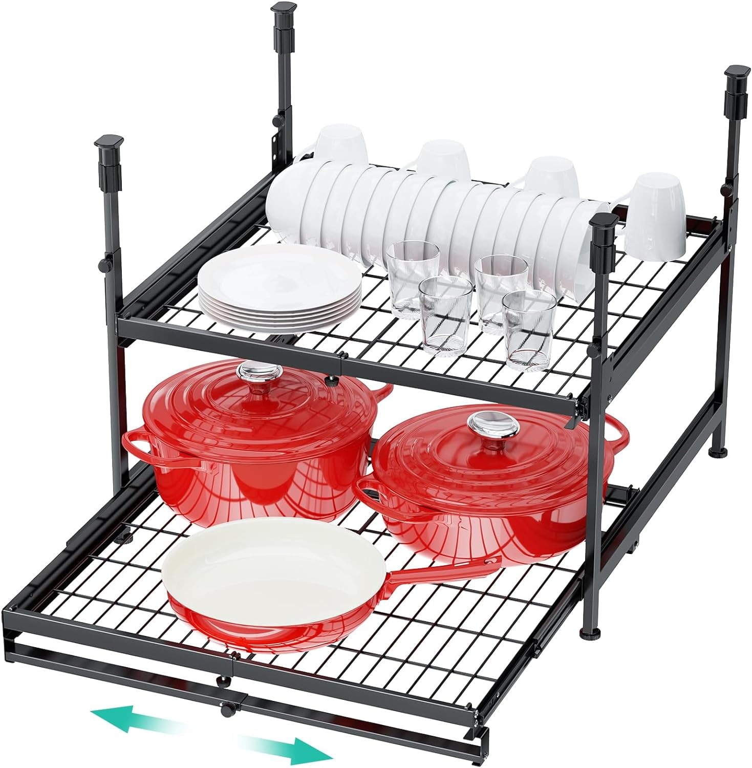 2 Tier Pull Out Cabinet Organizer Expandable 13-21 Inch Wide, No-Drill ...