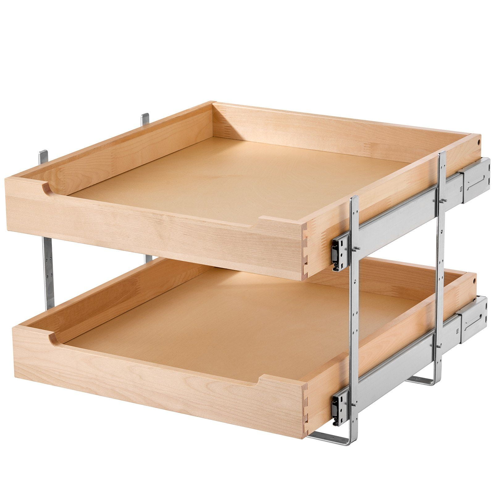 2 Tier Pull Out Cabinet Organizer with Soft Close Slides, Solid Birch Wood Drawer 20"W x 21"D, Adjustable Height Kitchen Storage Drawer for Base Cabinets, Under Sink & Pantry Organization