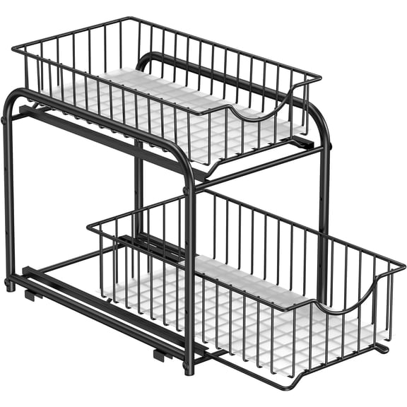 2-Tier Pull Out Cabinet Organizers, Under Sink Organizer, Bathroom Organizer and Storage, Sliding Basket Drawers, Stackable for Kitchen, Bathroom, Ink Black UKCS017B01