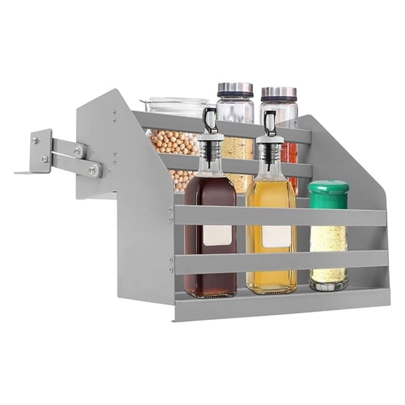 2-Tier Pull Down Cabinet 15" Pull Down Shelf for Upper Cabinets Kitchen Organizer Rack for Spices, Cans & Dishes, 22lbs Max. Load Capacity