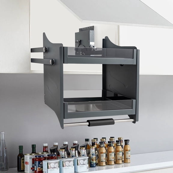 2-Tier Pull-Down Cabinet Shelf 22.2x10.6in  Adjustable Resistance for Kitchen Storage