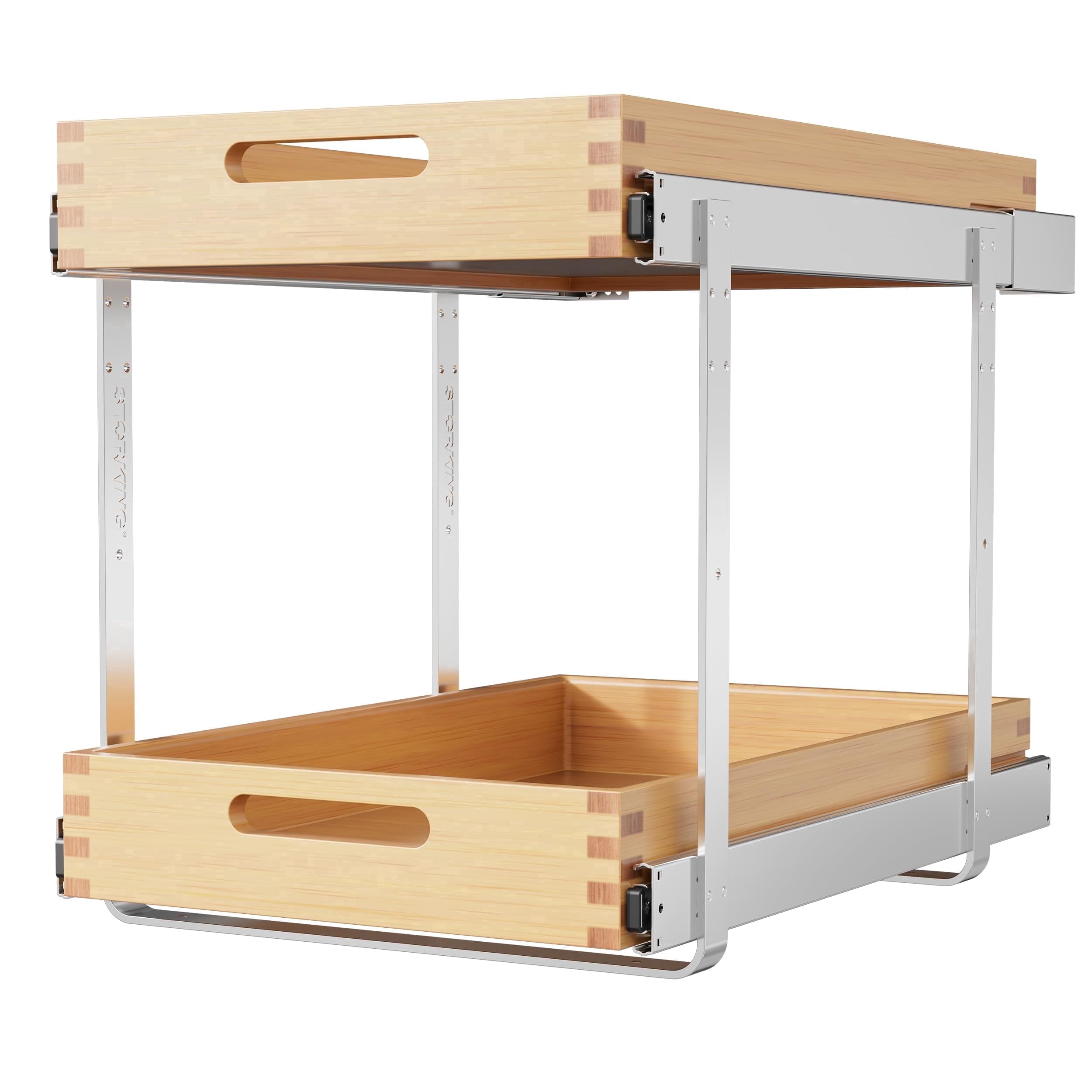 STORKING 2 Tier Pull Out Drawers for Cabinets 15" W x 21" D, Heavy-Duty Slide Out Wood Drawer Shelf, Base Organization for Kitchen, Pantry