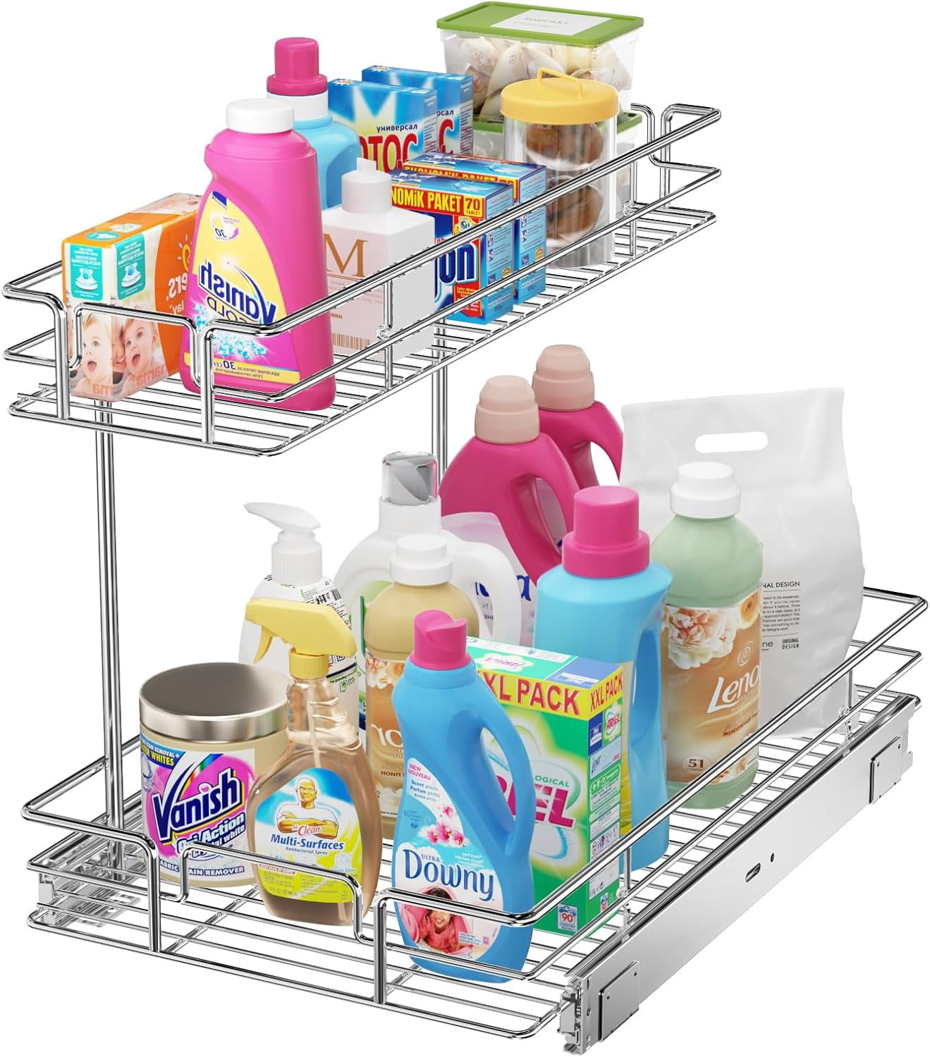 2 Tier Pull Out Cabinet Organizer 10.5" W x 16.5" D Slide Out Under