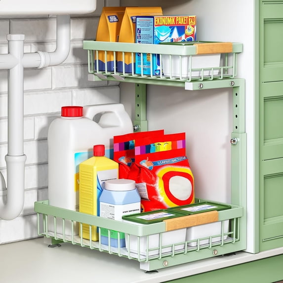 Vitamins Shelf Rack 2-Tier Pull-Out Cabinet Shelf with Sliding Drawers, Metal Storage Rack ...