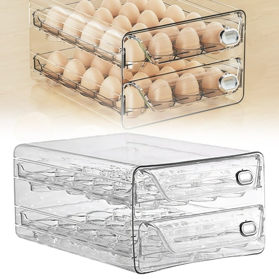 2 Tier Pull-Out Clear Egg Holder for Fridge, Large Egg Storage Container Organizer Bin for Refrigerator Holds 40 Eggs, Stackable Fridge Draw Organizer for Fridge Shelf, Kitchen Countertop, Pantry
