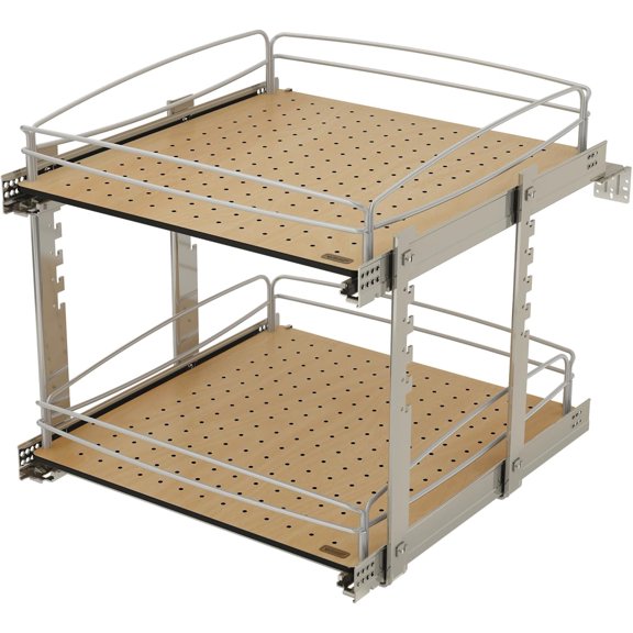 2 Tier Pull Out Kitchen Cabinet Storage Organizer with Solid Bottom & Undermount Soft-Close Full Extension Slides, 54BK-21SC-2-1