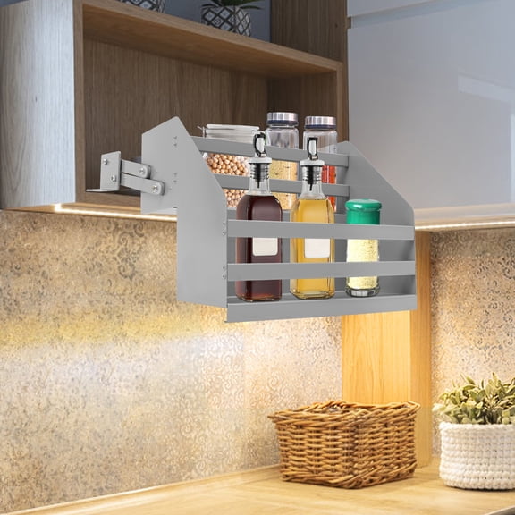 2-Tier Pull Down Shelf Cabinet Organizer, Kitchen Cabinet Storage Pull Down Shelf, Retractable Organizer for Spice Bottles and Seasoning Jars, Pull Out Spice Rack