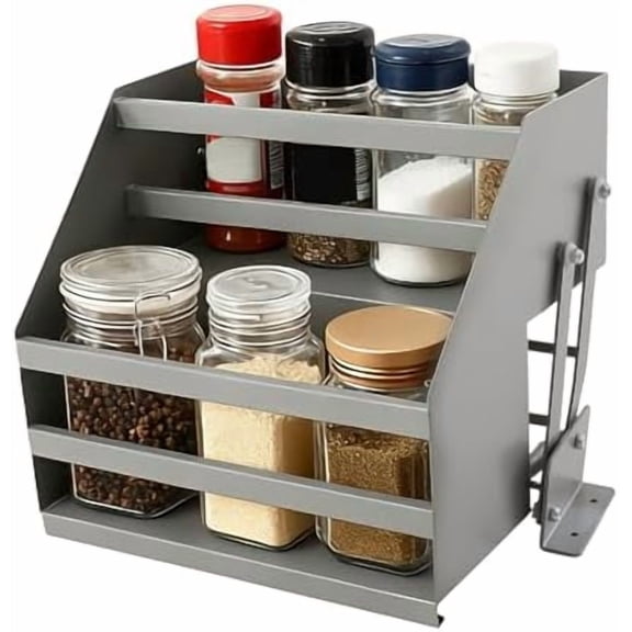 2-Tier Pull Down Shelf,Heavy Duty Pull-Out Cabinet Shelf with L-Shaped Fixed Bases, 22.05Lbs Adjustable Bearing Drop Down Sliding Shelfs,Lift Inner Saving Space Wall Mounted Spice Rack Organizer
