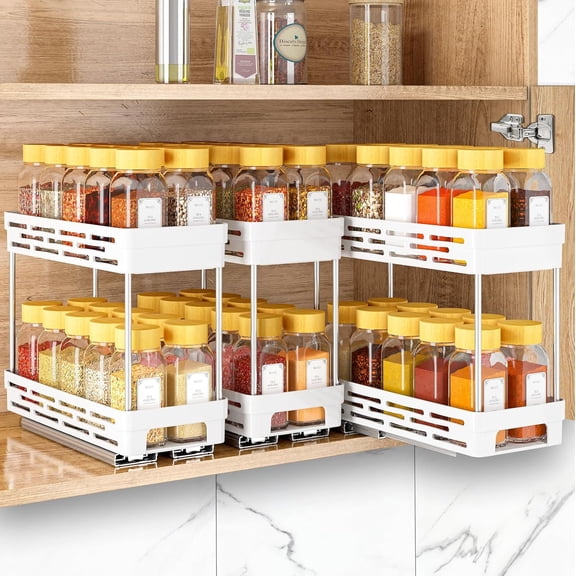 2 Tier Pull Out Spice Rack Organizer for Cabinet, 3 Packs Slide Out Spice Racks Organizer, Spice Cabinet Organizers, Cabinet Size Need:12'' Highx11'' Deepx5'' Wide, White