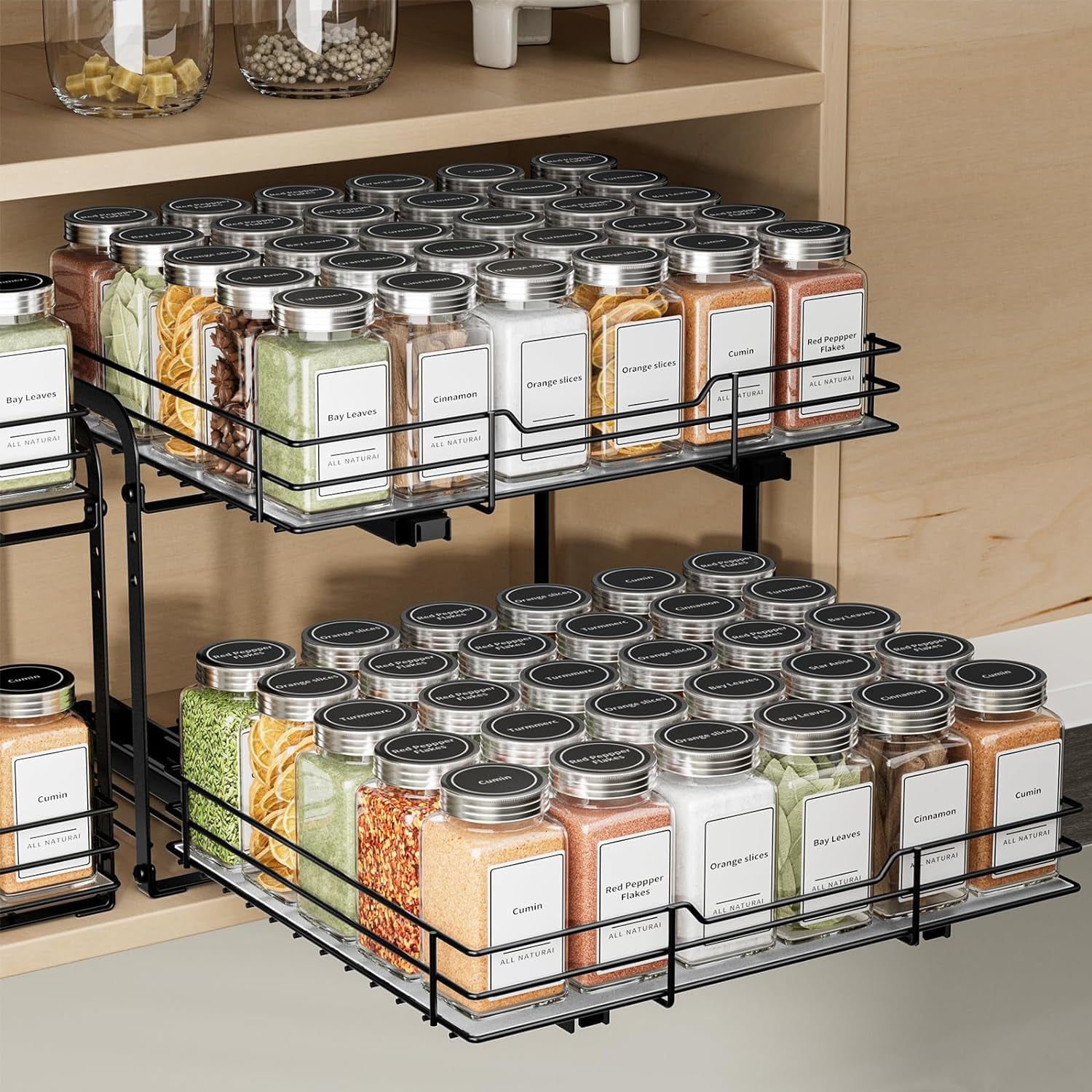 2-Tier Pull Out Spice Rack Organizer for Cabinet, Spice Rack Organizer ...