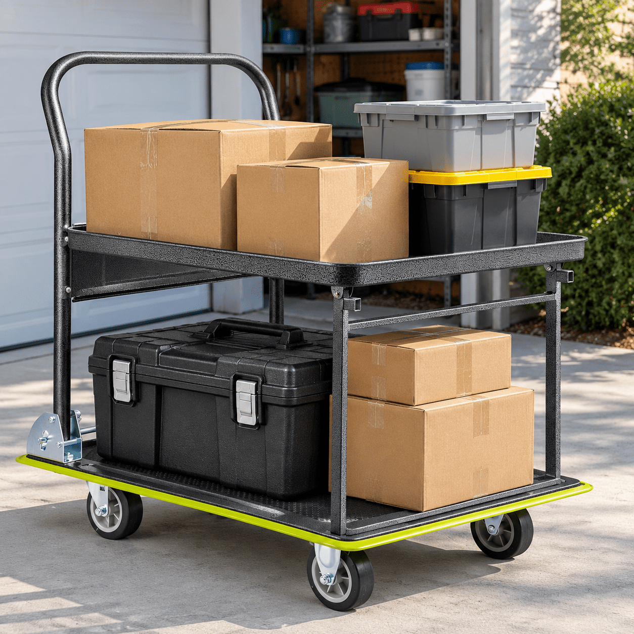 Two Hand Cart 2-Tier Push Cart Dolly, 700 LBS Heavy Duty Foldable Platform Flatbed ...