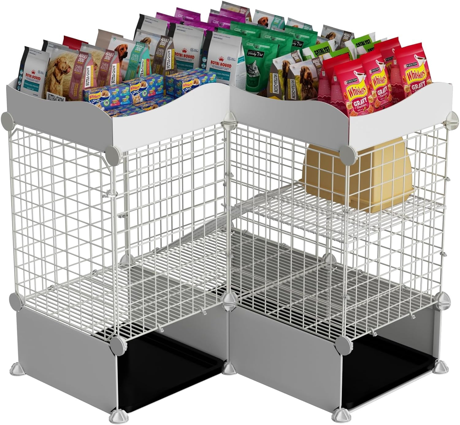 2 Tier Rabbit Cage Indoor with Top, C&C Bunny Hutch Cat Cage with Pull ...