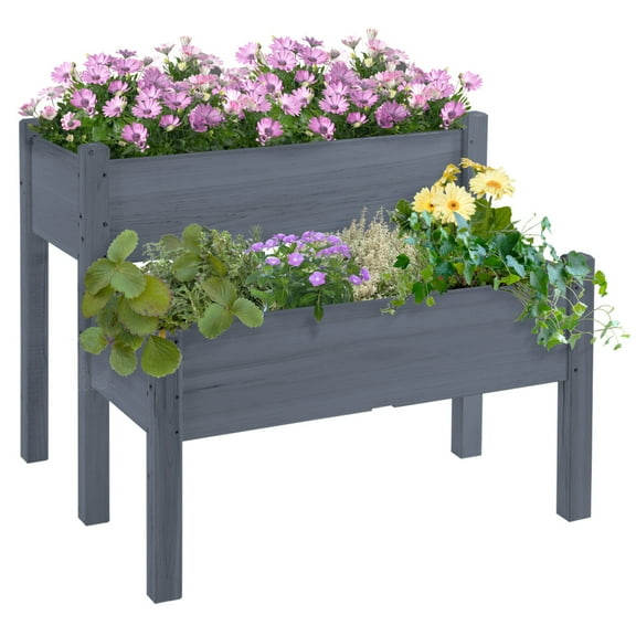 2-Tier Raised Garden Bed Elevated Wood Planter Box Ideal for Growing Vegetables, Herbs, and Flowers in Your Backyard or Patio. Optimize Space and Enhance Gardening Style