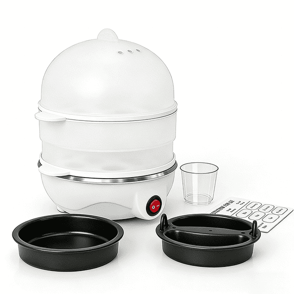 2-Tier Rapid Electric Egg Cooker Rapid Egg Steamer 14 Egg Capacity Hard Boiled Egg Maker for Breakfast,White