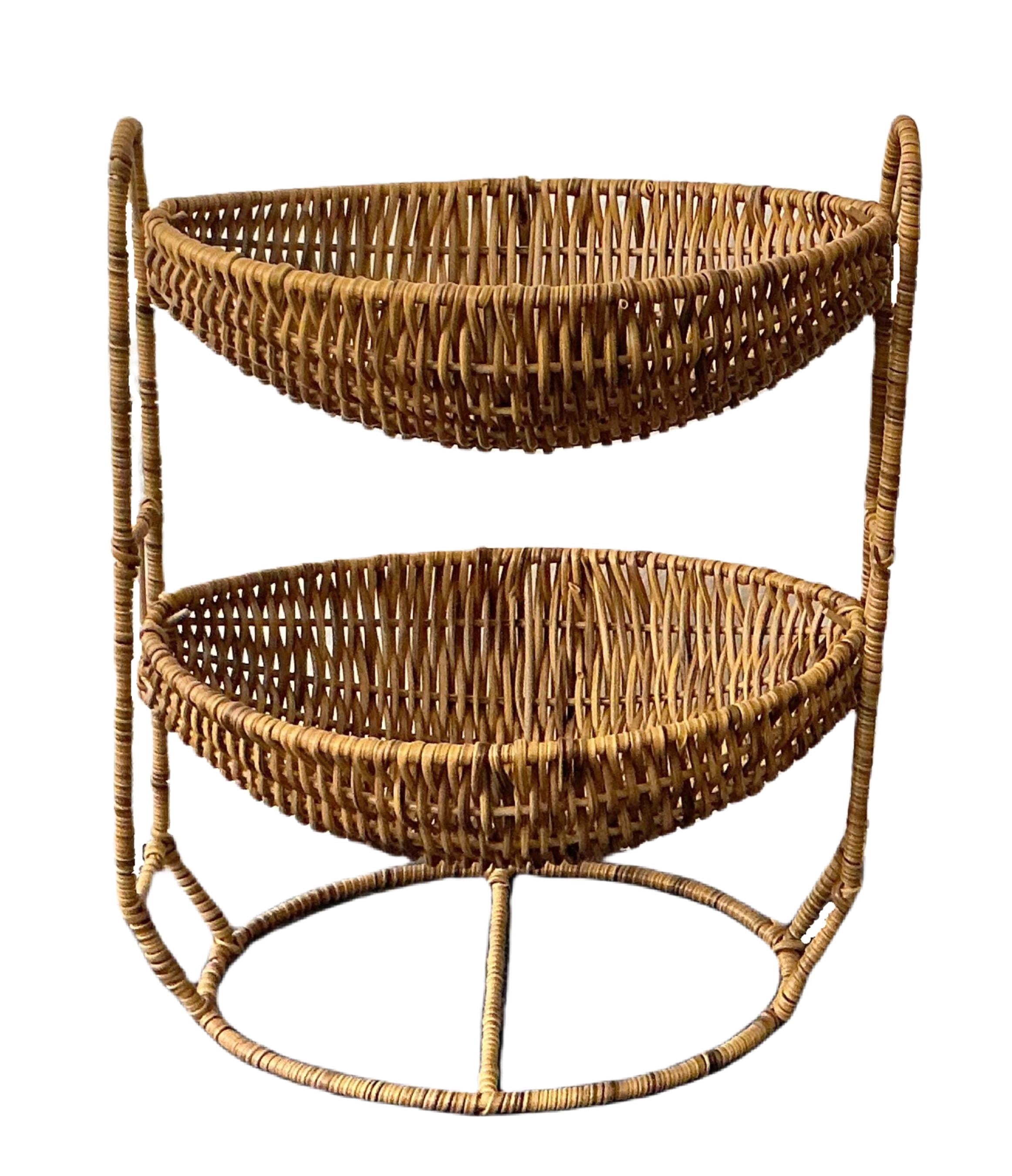 Handles Rattan Fruit Storage Basket, Beige Japanese