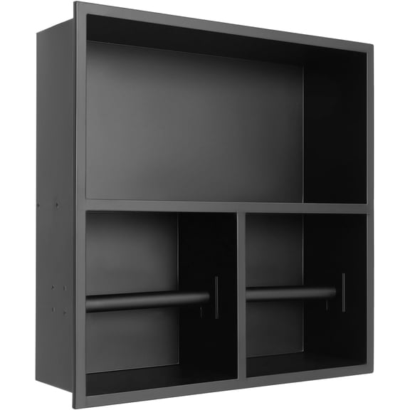 2-Tier Recessed Shower Shelf, 304 Stainless Steel Shower Niche with Toilet Paper Holder, Space-Saving, 12.2 * 3.94 * 12.2 in (Black)