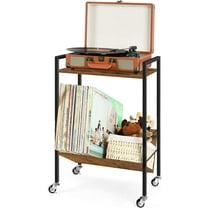 2 Tier Record Player Stand End Table with Vinyl Storage Shelf, Brown