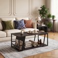 thumbnail image 1 of 2 Tier Rectangle Coffee Table with Storage Shelf and Compartment, Industrial Accent Table for Living Room,Brown, 1 of 8