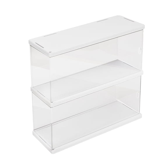 2-Tier Rectangle Transparent Acrylic Minifigures Display Case for Models Building Blocks Display Holder White 30x9.8x25.6cm for DIY