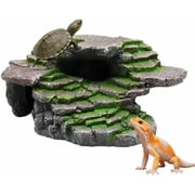 2-Tier Reptile Hideout & Basking Platform, Realistic Rock Habitat for Bearded Dragon, Leopard Gecko & Aquatic Turtles
