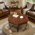thumbnail image 1 of 2 Tier Retro Hexagon Wood Coffee Table with Metal Leg, Farmhouse Mid- Coffee Table with Storage Shelf ＆ Drawer for Living Room(40" Dx40 Wx19 H), 1 of 14