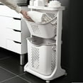thumbnail image 1 of 2 Tier Rolling Laundry Hamper Cart, Hollow Laundry Basket with Wheels, Movable Laundry Basket Cart, Laundry Hamper Organizer, 2 Tier Basket for Bathroom Laundry Room Dorm, 1 of 11