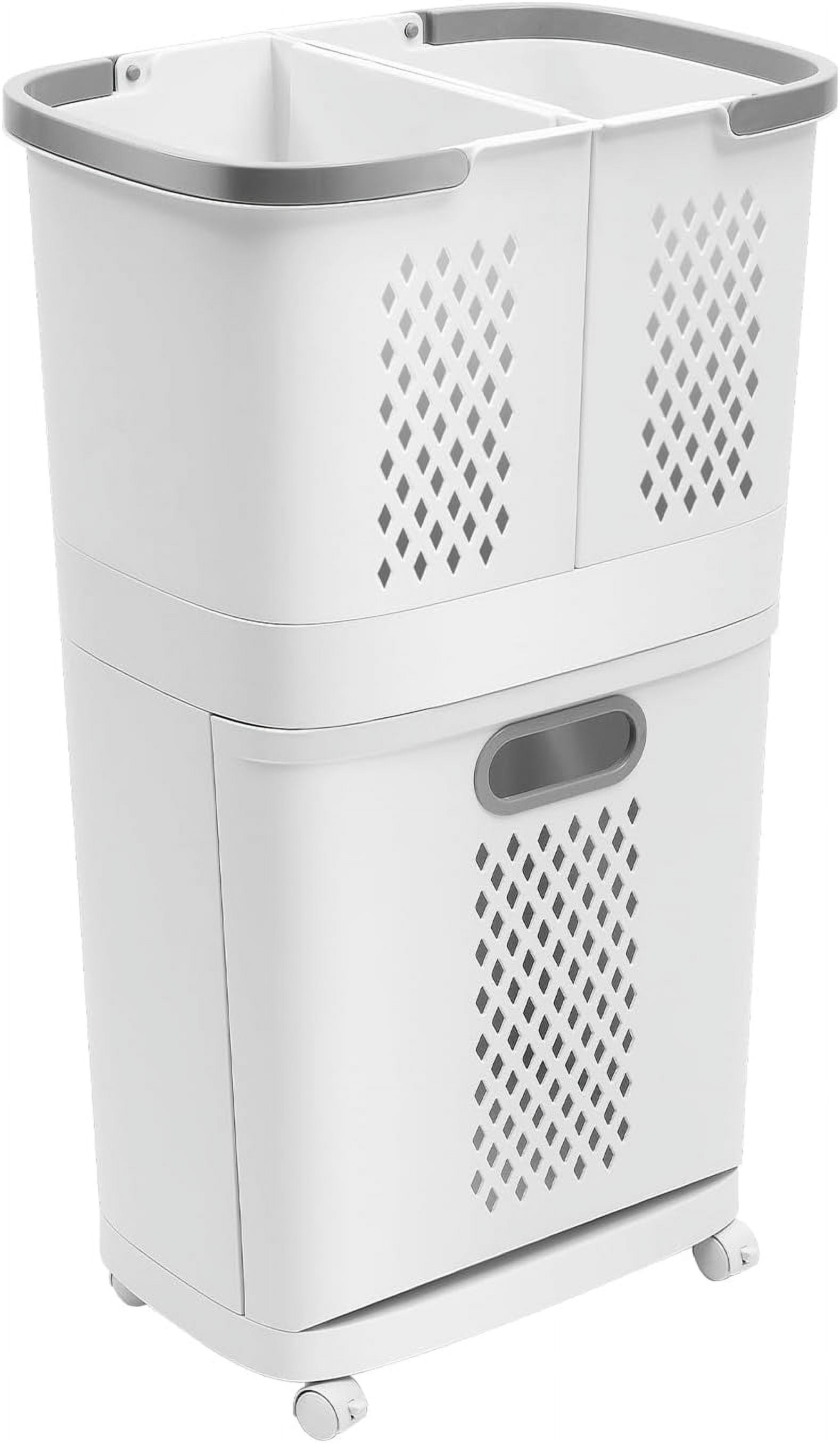 2-Tier Rolling Laundry Hampers, Space-Saving Removable Clothes Hamper ...