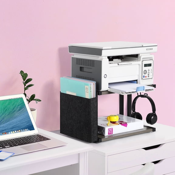 2-Tier Rolling Printer Stand with Storage, Heavy Duty MDF & Steel Frame for Office, Gray