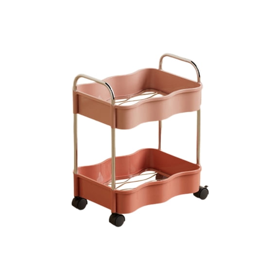 2-Tier Rolling Storage Cart with Armrests Kitchen Bathroom or Living Room Organizer White or Pink Plastic Utility Cart with Wheels for Toiletries Snacks Books or Toys