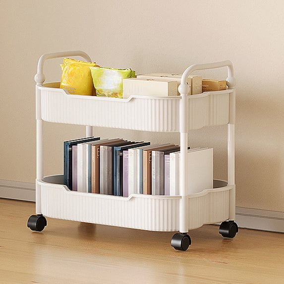 2-Tier Rolling Storage Cart with Armrests, Mobile Kitchen Bathroom Living Room Organizer, Utility Cart with Wheels for Toiletries, Snacks, Books, Toys, Home Office Organization and Storage Rack