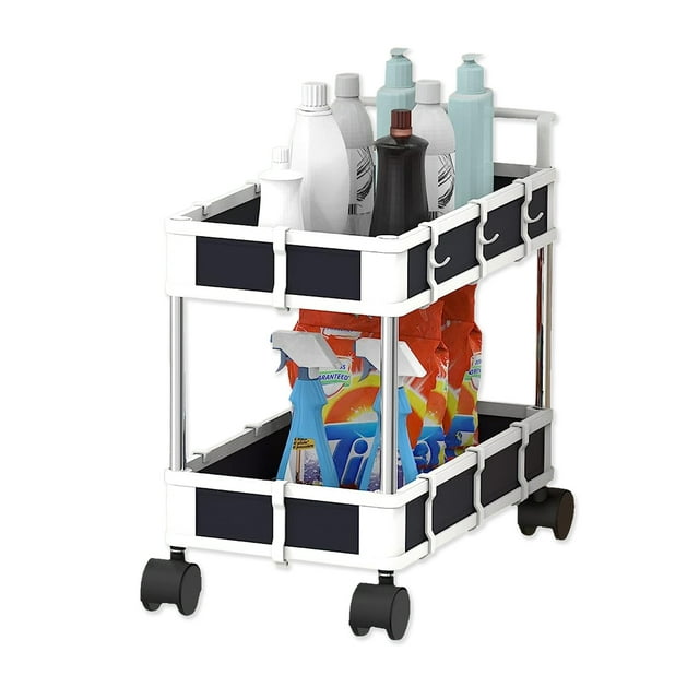 2 Tier Rolling Storage Cart Kitchen or Bathroom Organizer with Wheels