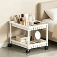 thumbnail image 1 of 2-Tier Rolling Storage Cart with Wheels & Hooks, White/Gray Plastic Organizer Rack for Living Room, Kitchen, Bathroom | U-Shaped Open Front, Large Capacity Utility Cart white, 1 of 6
