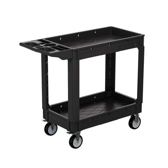 2-Tier Rolling Tool Cart,Heavy-Duty Plastic Service Cart with Lipped Shelves,550 lbs Capacity Utility Cart,40 x 17 Inch Rolling Work Carts for Garage,Salon,Kitchen,Office-Black