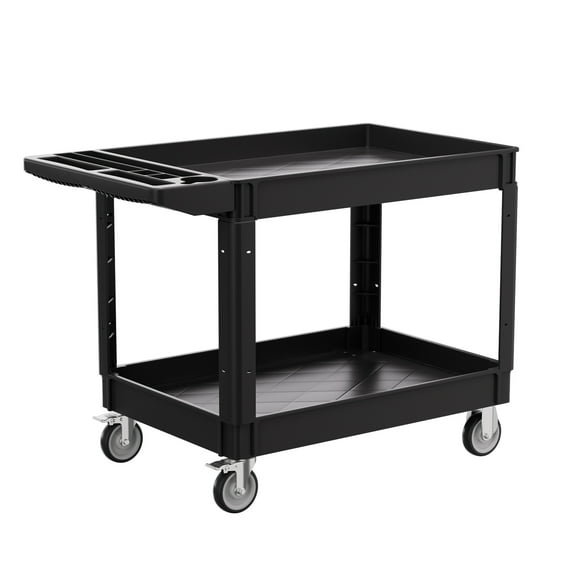 2-Tier Rolling Tool Cart,Heavy-Duty Plastic Service Cart with Lipped Shelves,550 lbs Capacity Utility Cart,46 x 26 Inch Rolling Work Carts for Garage,Salon,Kitchen,Office-Black