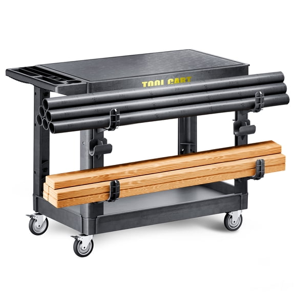 Gewna Heavy Duty Plastic Utility Cart with Full Swivel Wheels (2 with Brake) 2 Tier Flat Top Rolling Tool Cart for Garden, Warehouse, Cleaning