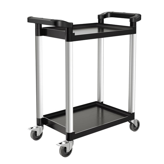 2 Tier Rolling Utility Cart 300 lb Capacity 24.4 x 16.1 Inch Plastic Service Cart with Locking Wheels for Kitchen Restaurant Office and Home Use