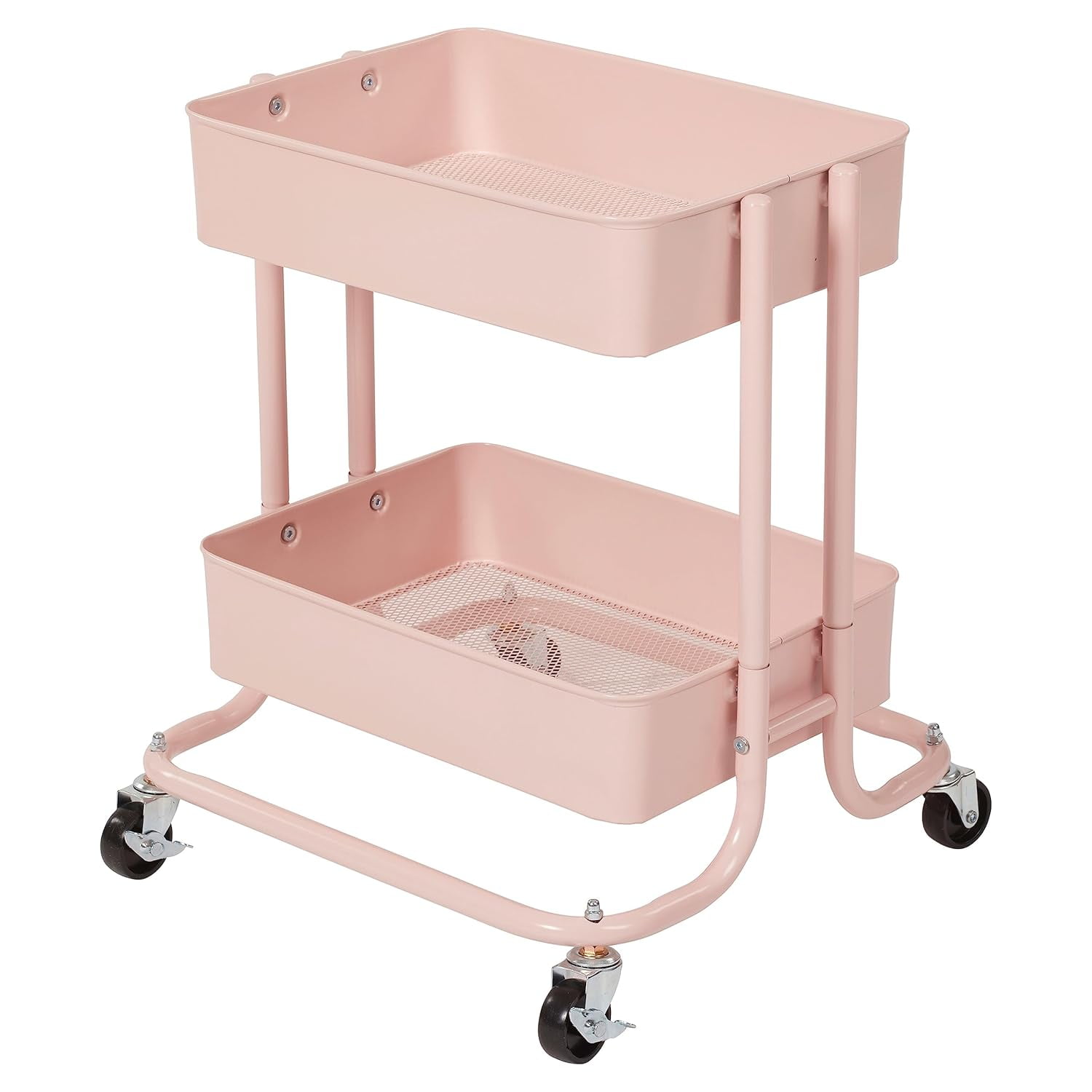 ECR4Kids Pink 2-Tier Metal Rolling Utility Cart
