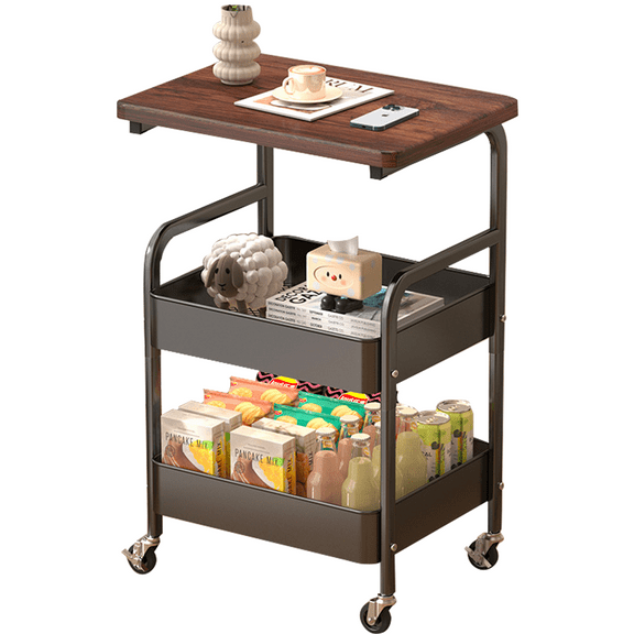 2-Tier Rolling Utility Cart with Top Board Multifunctional Utility Cart for Kitchen, Bathroom, Living Room, Bar, Office Rustic Brown