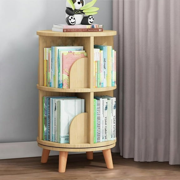 2 Tier Rotating Bookshelf 360° Spinning Bookshelf, Solid Wood Revolving Bookcase With Detachable Feet, 18'' x 12'' Swivel Bookcase For Kids Adults, Spinning Bookshelf Tower Corner Bookshelf