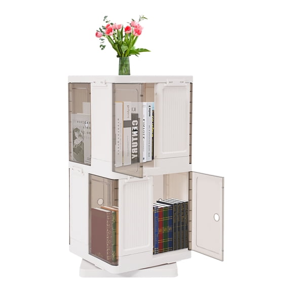 2-Tier Rotating Bookshelf, Book Storage Shelf, Floor Standing Rotating Bookcase