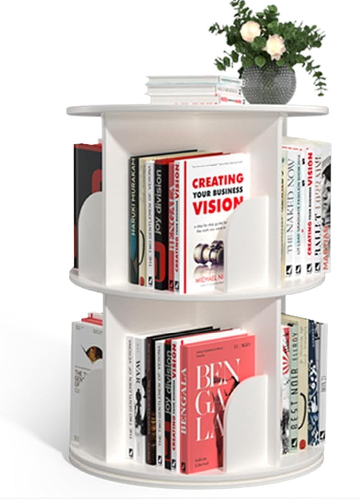 2 Tier Rotating Bookshelf Tower, Spinning Bookcase Lazy Susan, 360 ...